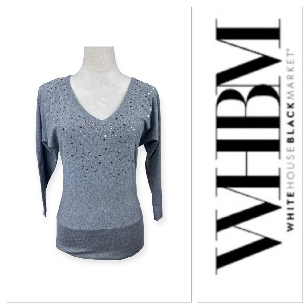 White House Black Market gray sparkling embellished sweater size XXS
